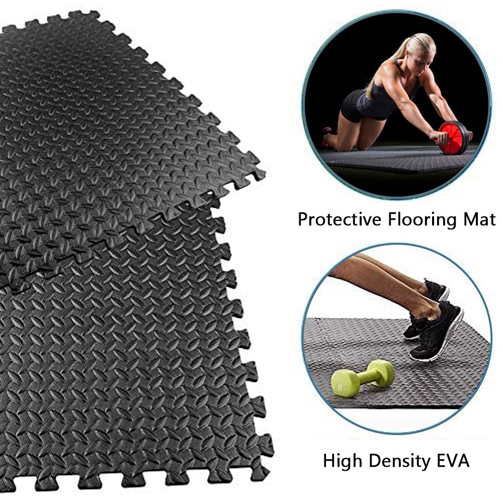 Puzzle Exercise Floor Mat, EVA Interlocking Foam Tiles Exercise Equipment Mat with Border for Home Gym Flooring Exercise Workouts 6-Pack