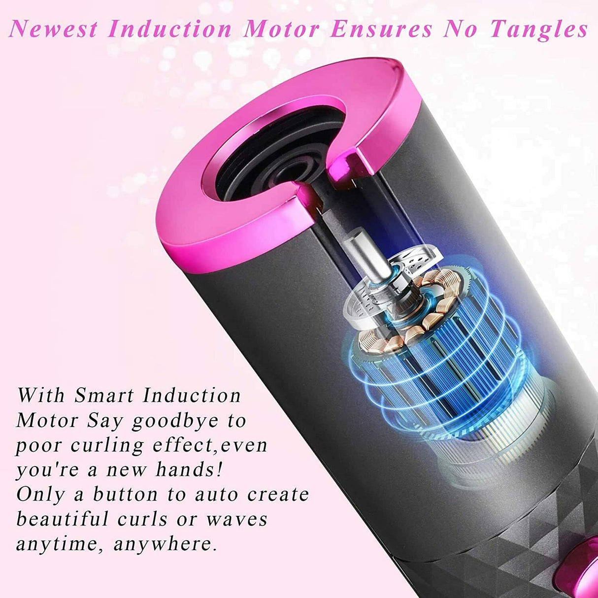 Wireless Auto Hair Curler, LED Temperature Display and Timer/USB Rechargeable/Auto Shut-Off Hair Curling Iron Curler /Ceramic Barrel Portable Wireless Automatic Hair Curler for Travel