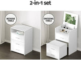 Dressing Table Mirror Foldable Makeup Space with Stool Drawers Vanity Desk, Bedside Home Bedroom Furniture White Girls Kids Women Organisers, 2-in-1 Use