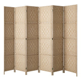 6 Panels Room Divider - Folding Privacy Screen 170CM Height, Portable Hand-Woven Rattan Panel Partition, Wood