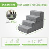 Dog Stairs & Steps for Small Dogs Cats Holds up to 25kg, Pawque Pet Steps for High Bed Couch, Shock Absorbing Foam with High-Strength Boards for Pet Safe, Non-Slip Removable Washable Cover, 4 Step-Grey ( 45cm High)