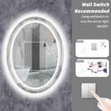 LED Lighted Bathroom Mirror, 600 X 800 mm Frontlit and Backlit Mirror Bathroom Vanity Mirror Oval Demister Bathroom Mirror Wall Mounted Makeup Mirror with Defogger and Dimmer