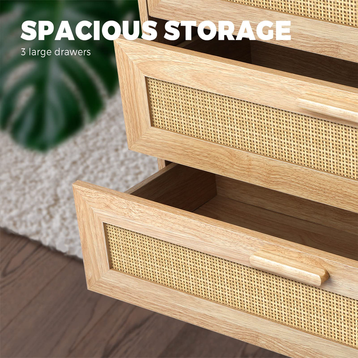 Rattan Chest of Drawers Sideboard Tallboy Floor Storage Cabinets Hallway Table with 3 Drawer Clothes Cupboard Shelf Bedroom Furniture