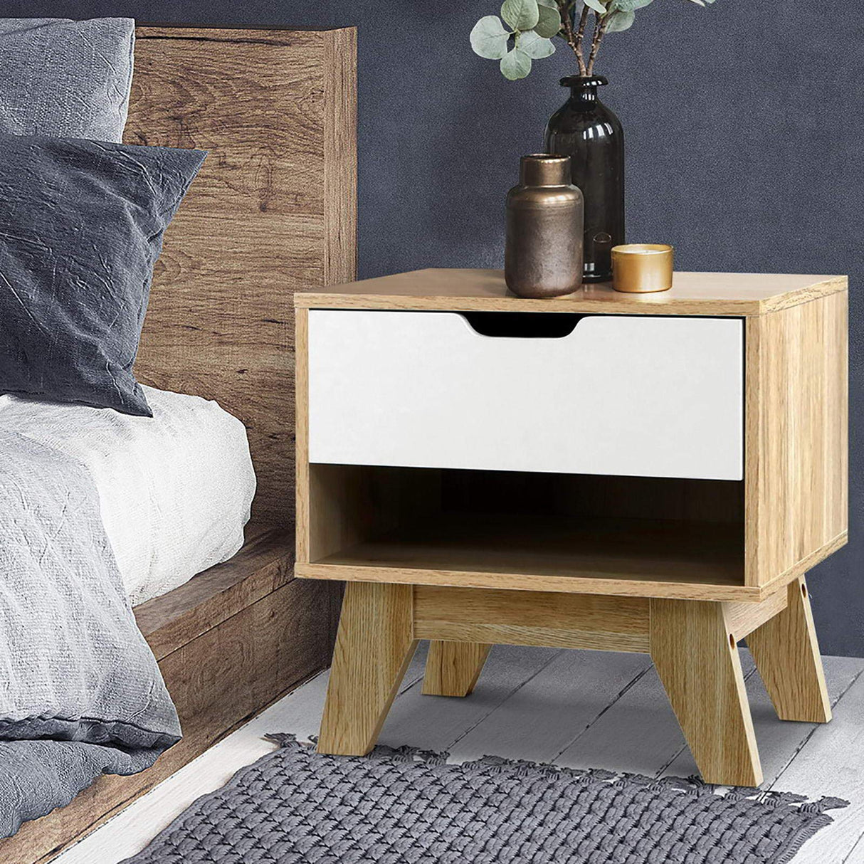 Artiss Bedside Table Wooden Side Table White & Wood