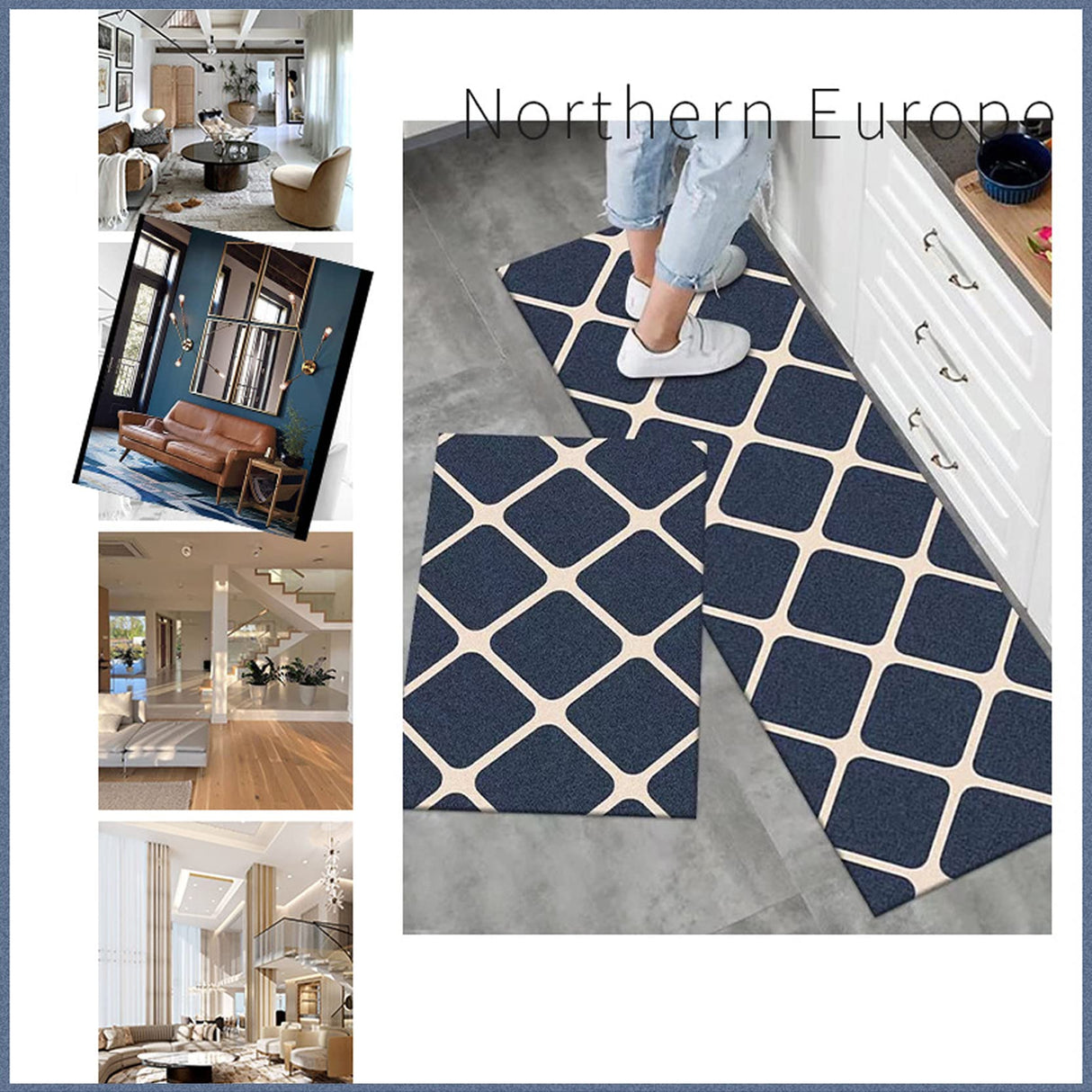 2 Pieces Anti-Fatigue Cushioned Rugs, 120x 40 cm and 60 x 40 cm, Kitchen Floor Mat, Non Slip Waterproof Kitchen Rugs & Mats for Standing Front Kitchen, Sink, Home, Laundry Room, Bathroom (Matrix)