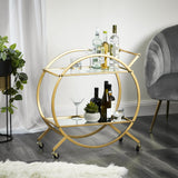 Steel Bar Cart with Glass Rack, Gold