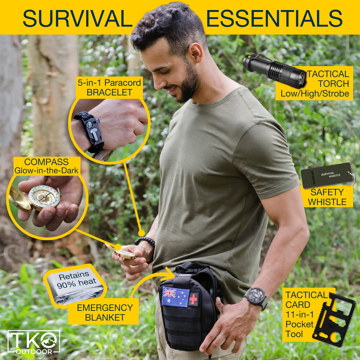 Outdoor Professional Survival Kit - 20 in 1 Tactical Gear for Camping Hunting Hiking and Adventures | Equipment Including First Aid Kit, Knife, Flashlight + Tools | Gifts for Men Dad Husband