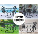 Gardeon 3PC Outdoor Setting Cast Aluminium Bistro Table Chairs Garden Patio