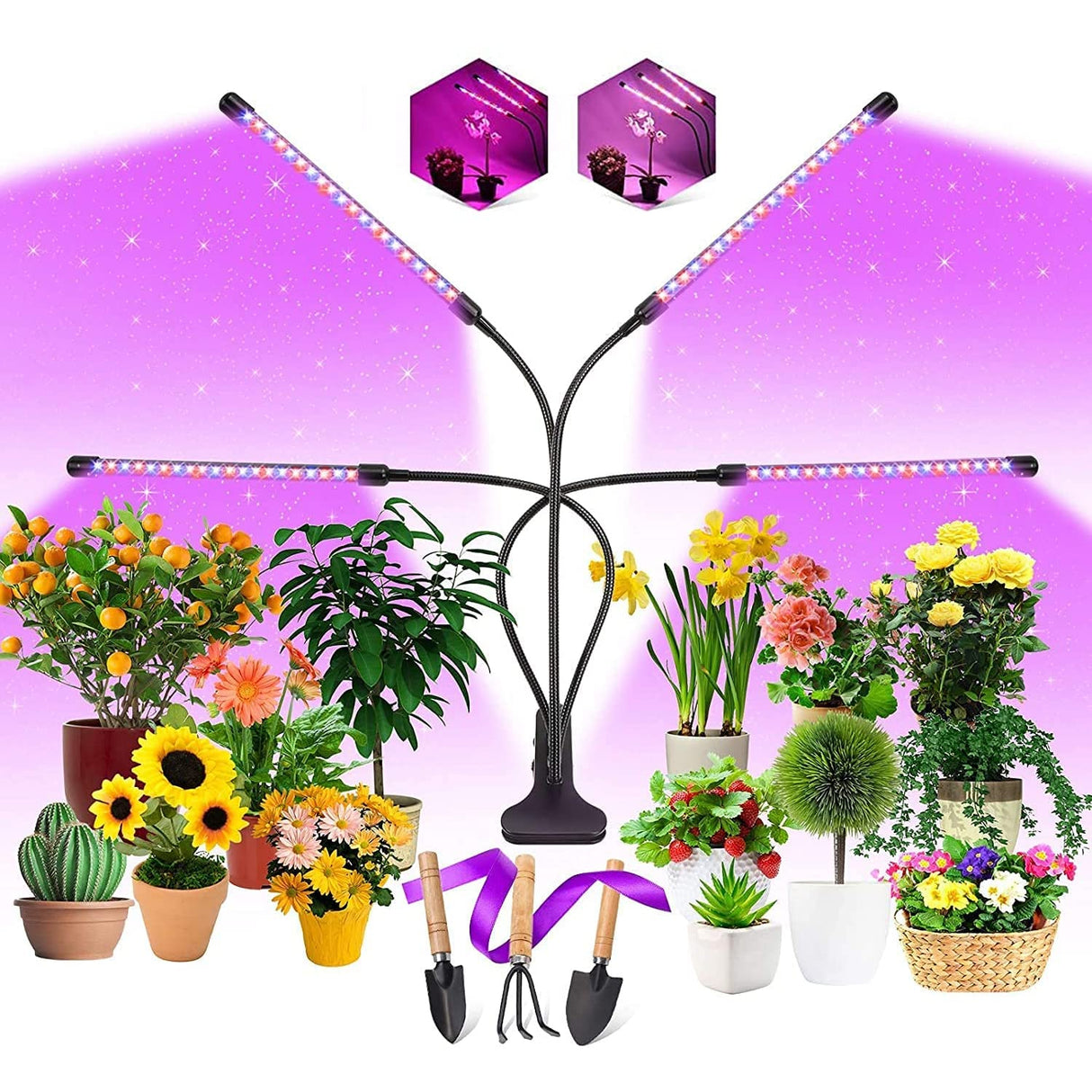 Plant Grow Light, LED Full Spectrum Led Plant Growing Light for Indoor Plants, 3 Light Modes & 4 Heads Grow Lamp with Timer 360°Adjustable Long Neck for Seedlings and Succulents