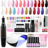 Gel Nail Polish Set with Nail Drill Machine 36W U V Nail Lamp 10 PCS Soak off Gel Polishes 3 PCS Poly Nail Gel Base Coat Top Coat and Nail Tools Decoration for Nail DIY Design Starter Kit