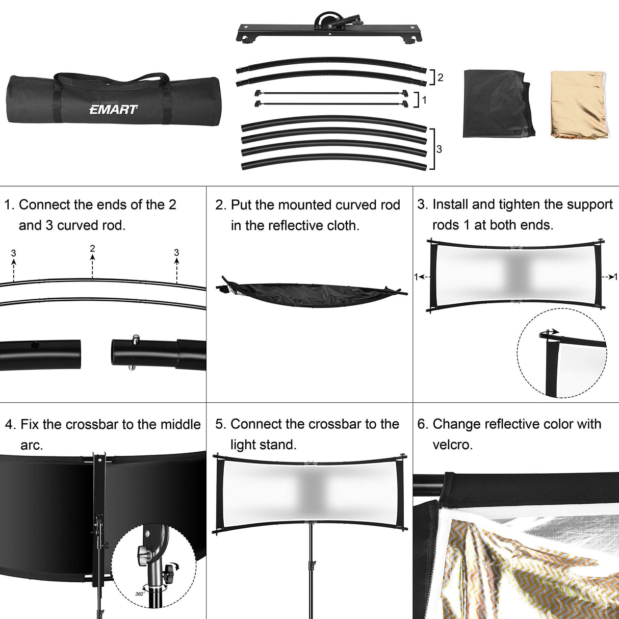 66x24 Inch Photo Studio Light Reflector/Diffuser with Carrying Bag, 4-in-1 Clamshell Light Reflector for Photography Portrait Lighting Filming Shooting, Black/White/Gold/Silver