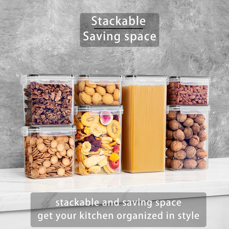 16 Pieces Airtight Food Storage Containers Set for Kitchen & Organisation - Pantry Storage Organiser, Cereal Storage Containers with 100% Leak-Proof Lids Ideal for Dry and Wet Food