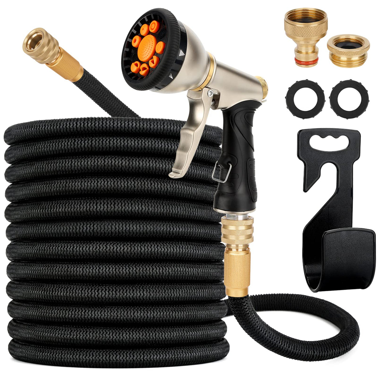 Garden Hose Expandable, Leakproof Lightweight, Retractable Collapsible Water Hose with 9 Function Zinc Spray Hose Nozzle, 3/4 Extra-Strong Solid Brass Connectors, Easy Storage Kink Free Flexible Gardening Pipe, Superior Strength 3750D, 13-Layers Latex (25