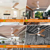 52" Ceiling Fan with Lights Remote Control, DC Motor Outdoor LED Modern Smart Ceiling Fans, Wood Walnut Blades, Noiseless Reversible 6-Speed Motor for Bedroom, Garage, Patios, Kitchen, Farmhouse