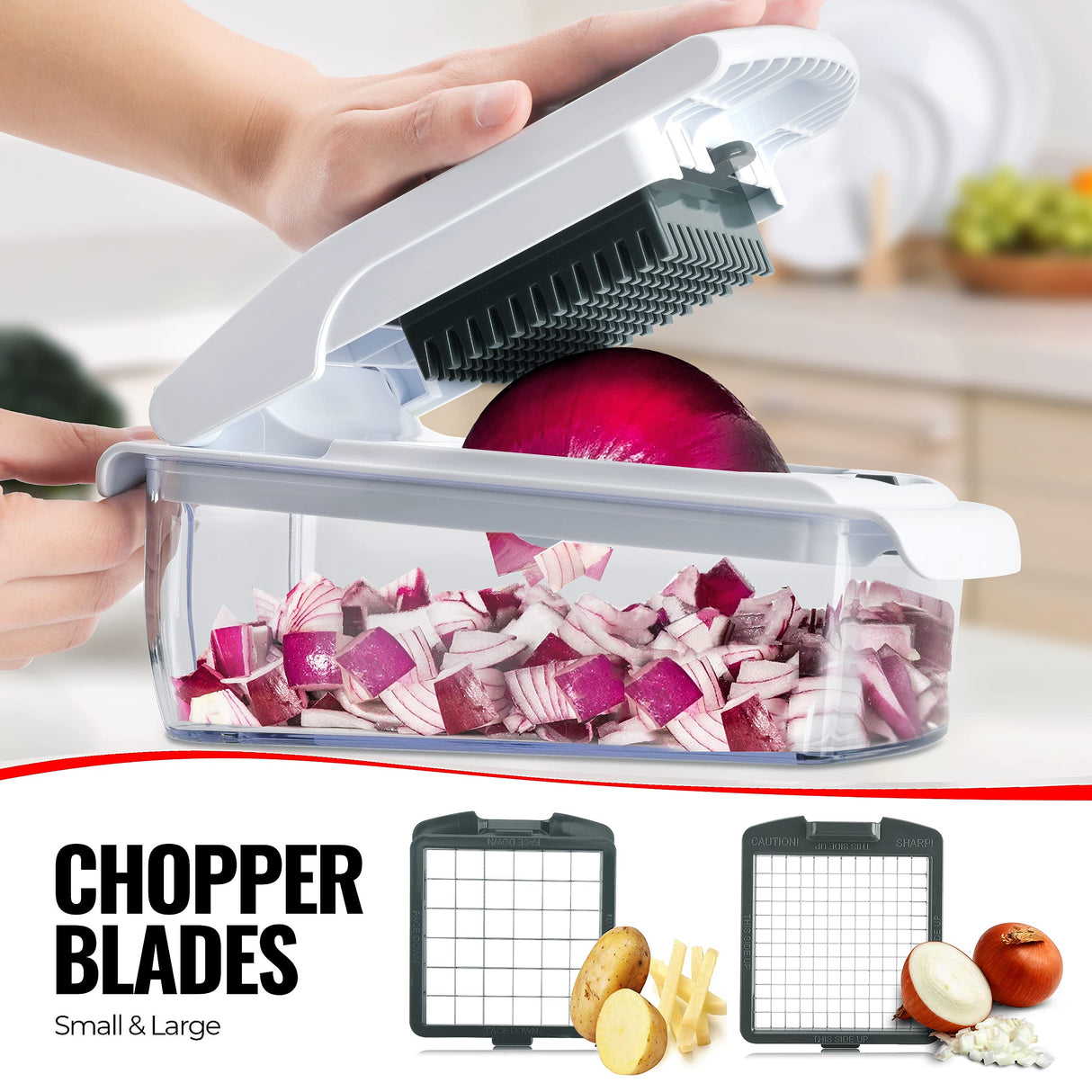 Vegetable Chopper (Upgraded), 15-in-1 Onion Chopper,Mandolin Slicer with Peeler, Spiralizer, Zoodle Maker, Lemon Squeezer, Egg Slicer,Seperator for Salad Potato Carrot, Kitchen Gadget