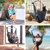 Garden Hammock Chair Hanging Rope Swing, Max 120kg Capacity, 2 Seat Cushions Included, Hanging Chair for Bedroom Living Room Porch Patio Garden Indoor Outdoor-Grey