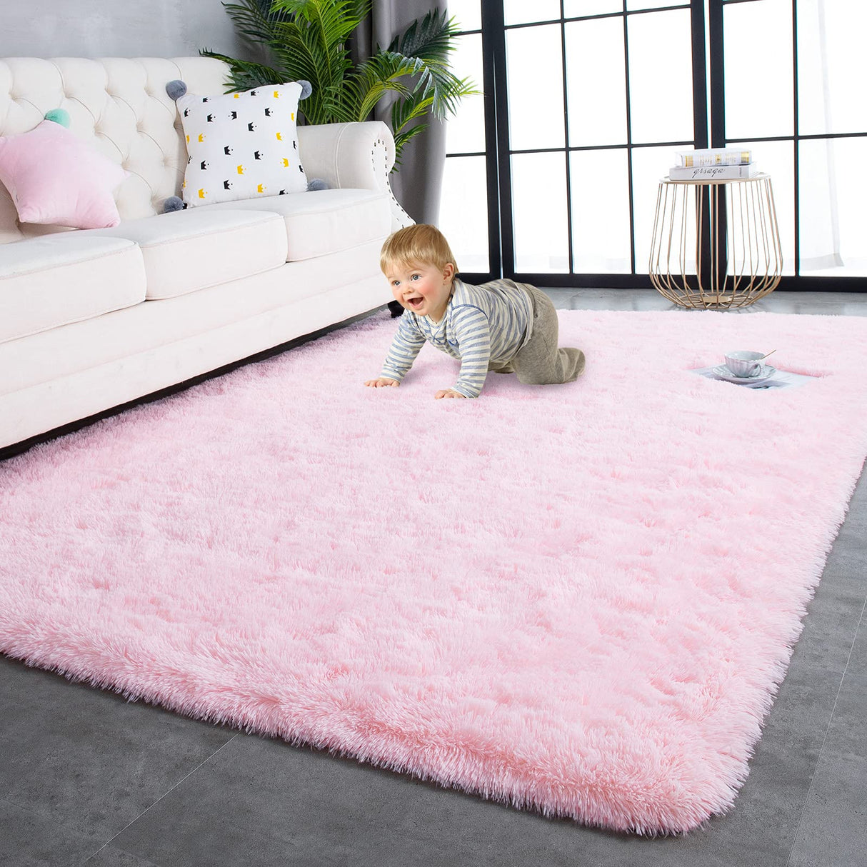 Super Soft Shaggy Rugs Fluffy Carpets, 5x8 Feet, Indoor Modern Plush Area Rugs for Living Room Bedroom Kids Room Nursery Home Decor, Upgrade Anti-Skid Durable Rectangular Fuzzy Rug, Pink