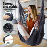 Garden Hammock Chair Hanging Rope Swing, Max 120kg Capacity, 2 Seat Cushions Included, Hanging Chair for Bedroom Living Room Porch Patio Garden Indoor Outdoor-Grey