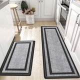 2PCS Non Slip Kitchen Floor Mats,Kitchen Sink Absorbent Rugs and Mats,Thick Waterproof Ergonomic Comfort Standing Mat/Runner for Home,Kitchen,Office,Sink,Laundry,Black/Gray