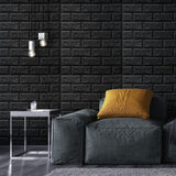 10 Pcs 3D Brick Wallpaper in Black, Faux Foam Brick Wall Panels Peel and Stick, Waterproof for Bedroom, Living Room, 42x32 cm