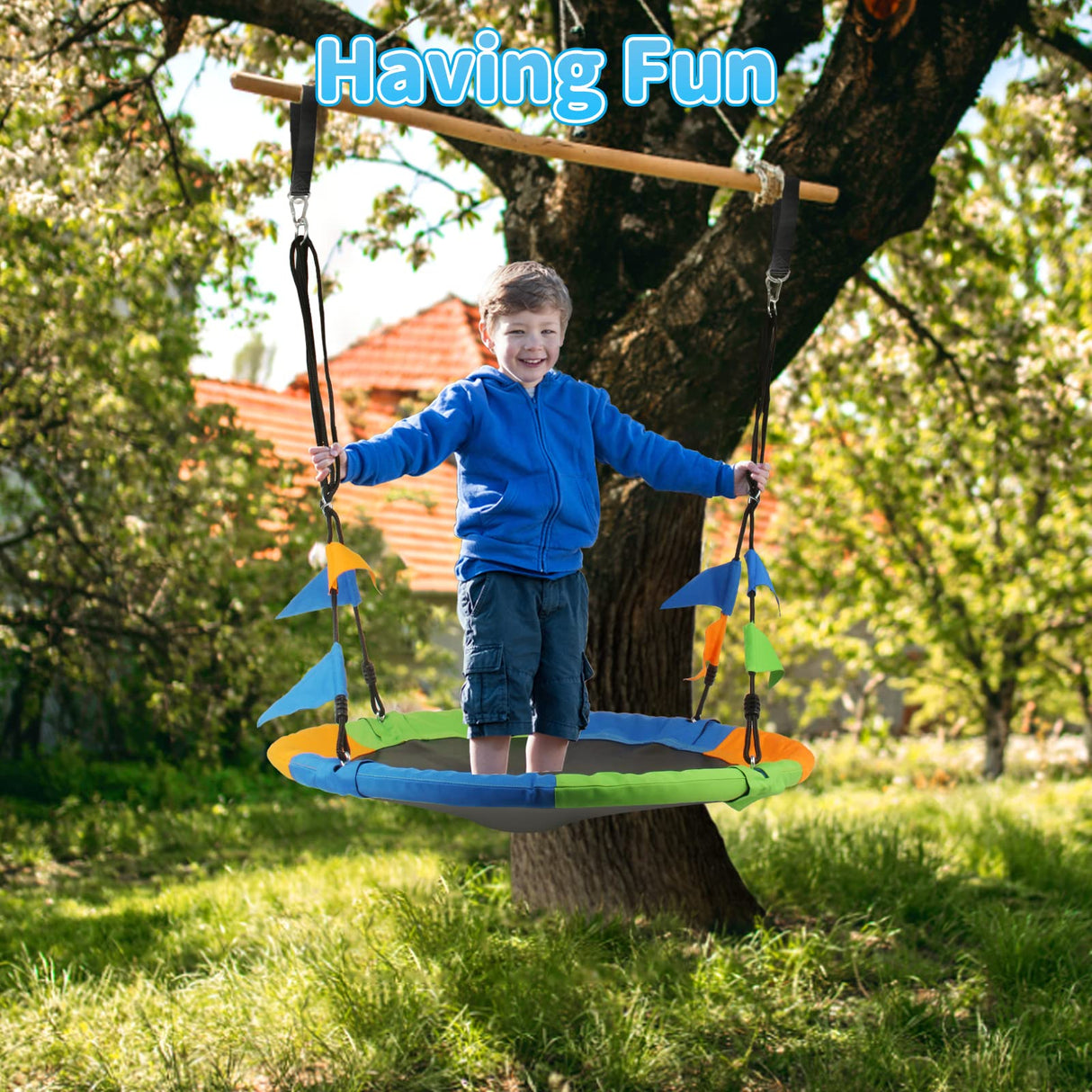 100cm/40" Saucer Tree Swing for Kids with Adjustable Hanging Ropes, Children Waterproof Round Flying Super Spinner Swing, Safe Playing Indoor Outdoor Backyard Garden, Max Load 300kg/660lb