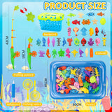 Kid Toys 52PCS Fishing Game,Magnetic Toys with Ocean Sea Animal,Fishing Poles,Nets,Inflatable Pool,Toddlers Bathtub Outdoor Carnival Party Toy,Gifts for Kids 3 4 5 6 Years Old(with Basket)