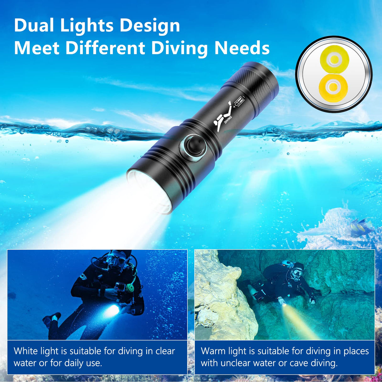 Diving Flashlight Professional Scuba Dive Flashlight Waterproof LED Submarine Light Scuba Safety Lights Underwater Torch for Outdoor Under Water Sports