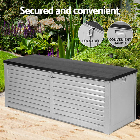 Gardeon Outdoor Storage Box Bench Seat Lockable Garden Deck Toy Tool Sheds 390L