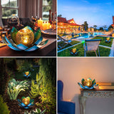 Solar Lights Outdoor Garden, Crackle Globe Glass Lotus Decoration, Waterproof LED Metal Flower Lights for Patio,Lawn,Walkway,Tabletop,Ground