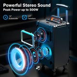 Karaoke Machine, 10" Woofer Big Bluetooth Karaoke Speaker, Portable Party Speaker with 2 Wireless Mics, Party Lights & Bass/Treble/Echo Adjustment, Supports Vocal Cut, TWS/Bluetooth/REC/USB/TF/AUX