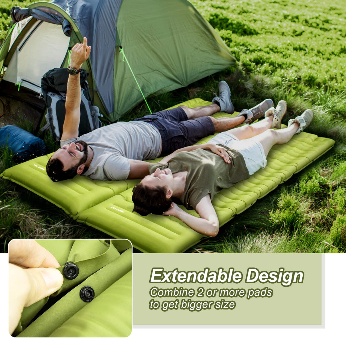 Inflatable Sleeping Pads Mat Bed 10cm Thick Air Mattress with Foot Pump and Pillow for Camping Backpacking Hiking Ultra-Light Compact Comfortable Extendable 4 Seasons