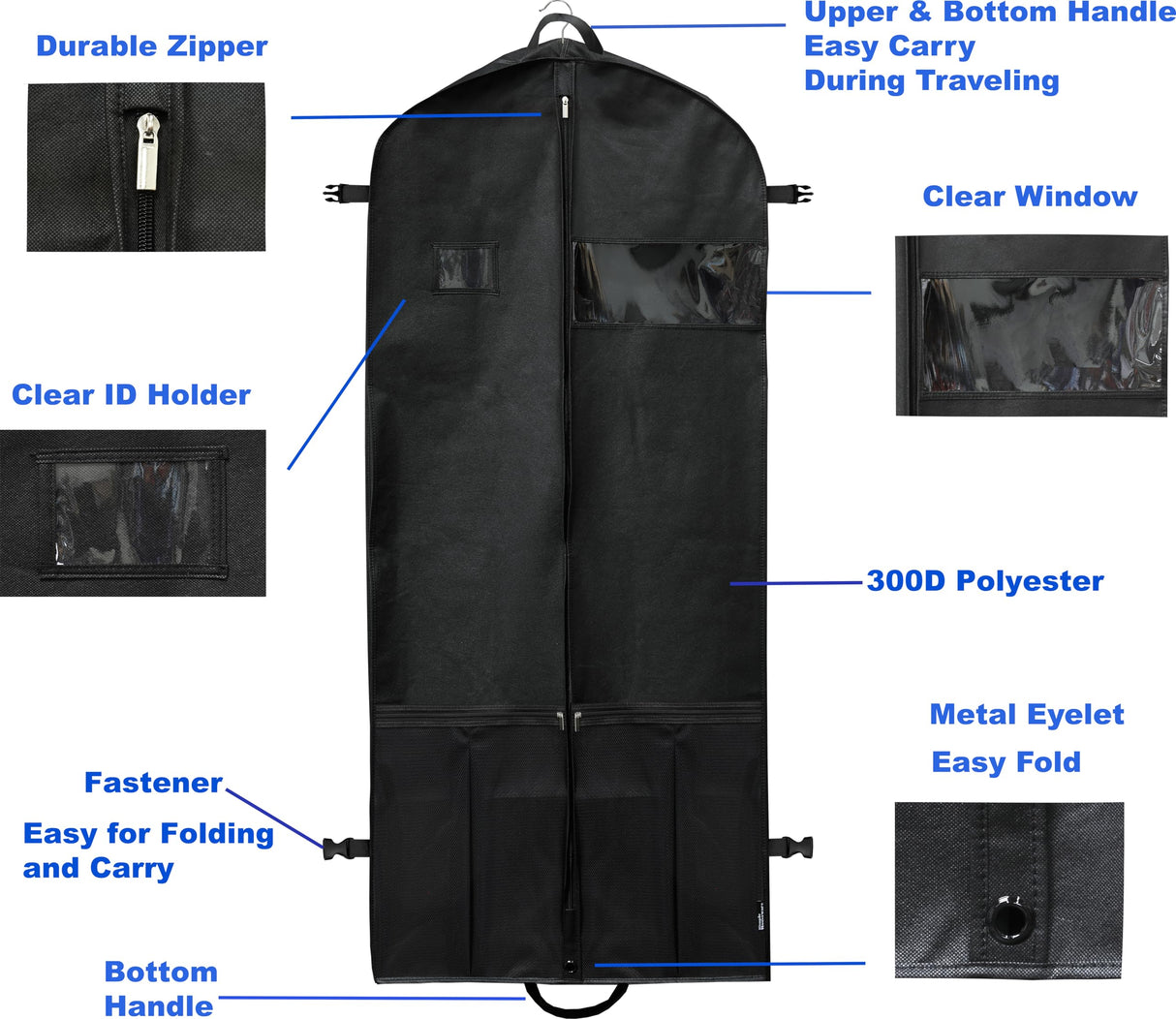 60-Inch Heavy Duty Garment Bag w/Pocket for Suits, Tuxedos, Dresses, Coats