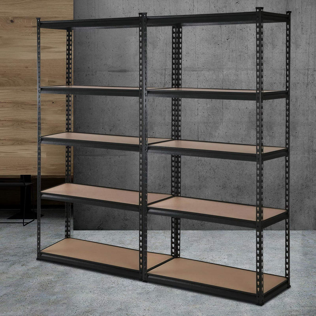 Garage Shelving, Warehouse Racking System Racks Storage Industrial Commercial Organize Capacity, 5 Shelves Steel Metal Adjustable 750KG Assembly Easy Heavy Duty Black 1.5M x 1.4M