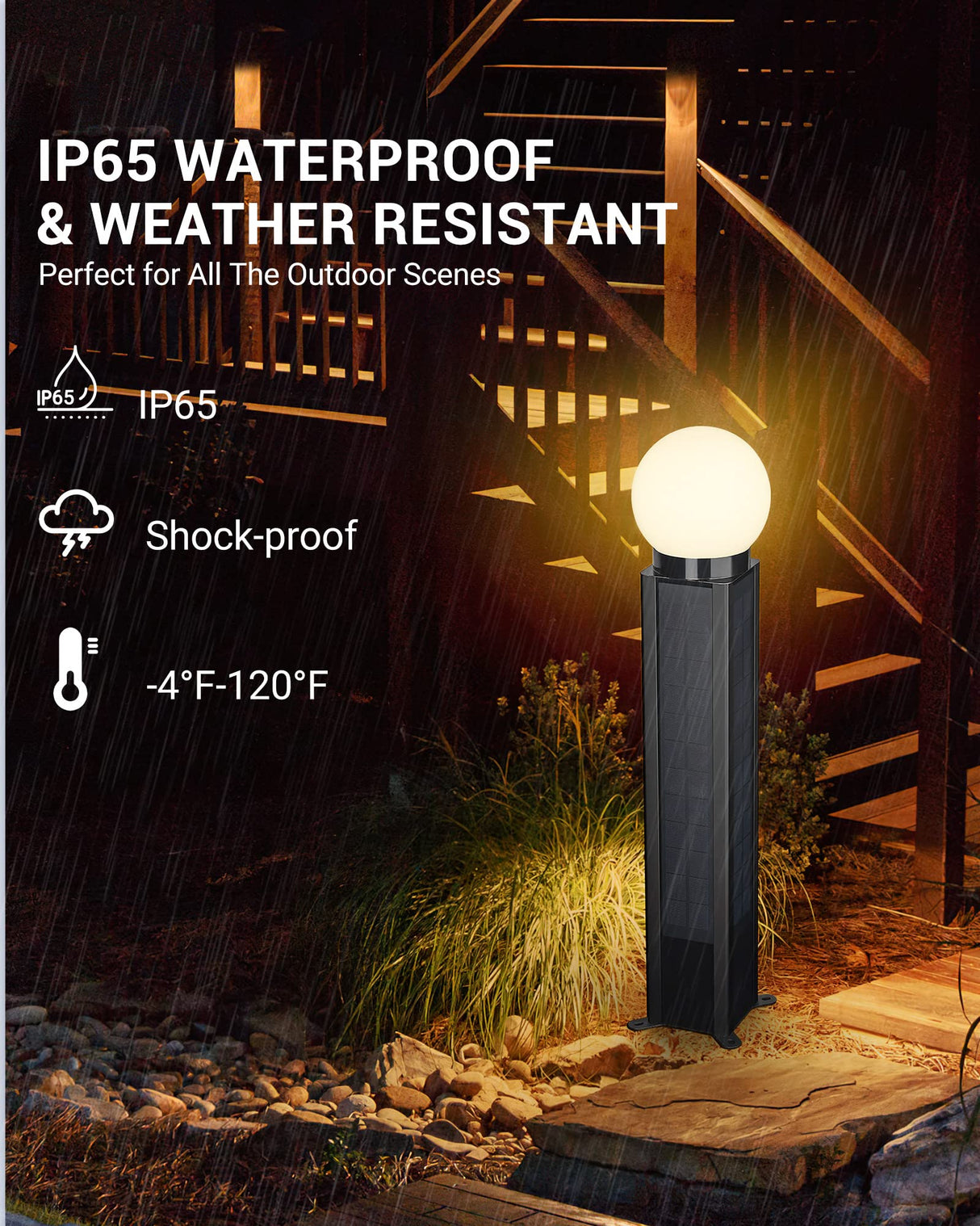 Solar Floor Lamp, Solar Pathway Lights Outdoor IP65 Waterproof, 3500K Globe Floor Lamps for Patio, Porch, Garden, Warm White, S700100100WW1-AU