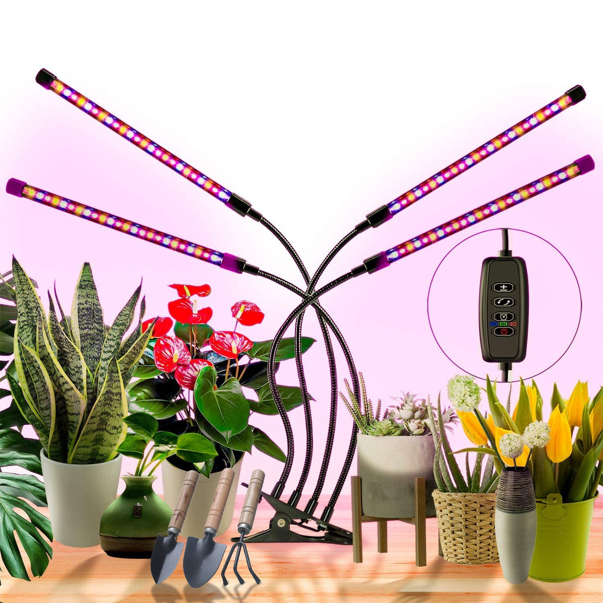 Plant Grow Light, LED Full Spectrum Led Plant Growing Light for Indoor Plants, 3 Light Modes & 4 Heads Grow Lamp with Timer 360°Adjustable Long Neck for Seedlings and Succulents