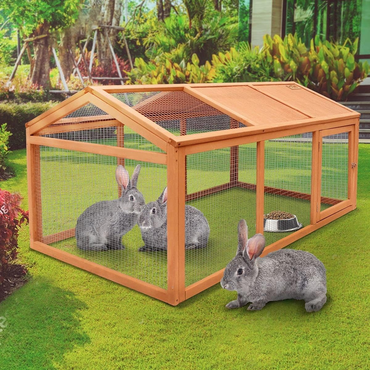 Pet Scene Rabbit Cage Wooden Chicken Coop Hutch Cage Small Animal Cage Outdoor Enclosures 150x90x70cm