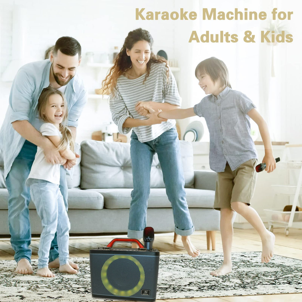 Bluetooth Karaoke Machine with Dual Wireless Microphones for Adults Kids,Karaoke Speaker with LED Lights Echo Bass Treble,Portable PA Speaker System Sing Machine Party Speaker T8