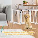 Freestanding Dog Gates with Walk Over Door,Pet Dog Gate Wooden,Foldable Dog Fence Pet Gate Puppy Safety Guard,Indoor Pet Playpen Cat Barrier Protection Net Stair Partition,White with 3 Panels