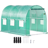 Walk-in Tunnel Greenhouse, 3 x 2.1 x 2.1 m, Portable Plant Hot House with Galvanised Steel Frame, 1 Top Bar, Diagonal Poles, Zipper Door and 6 Roll-Up Windows, Green