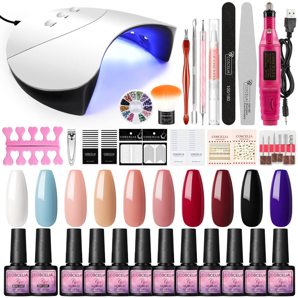 Gel Nail Starter Kit with UV Lamp Nail Drill Machine,10 Pcs Gel Polishes 36W Nail Light, Base Coat Top Coat Gel Nail Polish,Nail Drill Machine with Manicure Tools for Nail Art Manicure