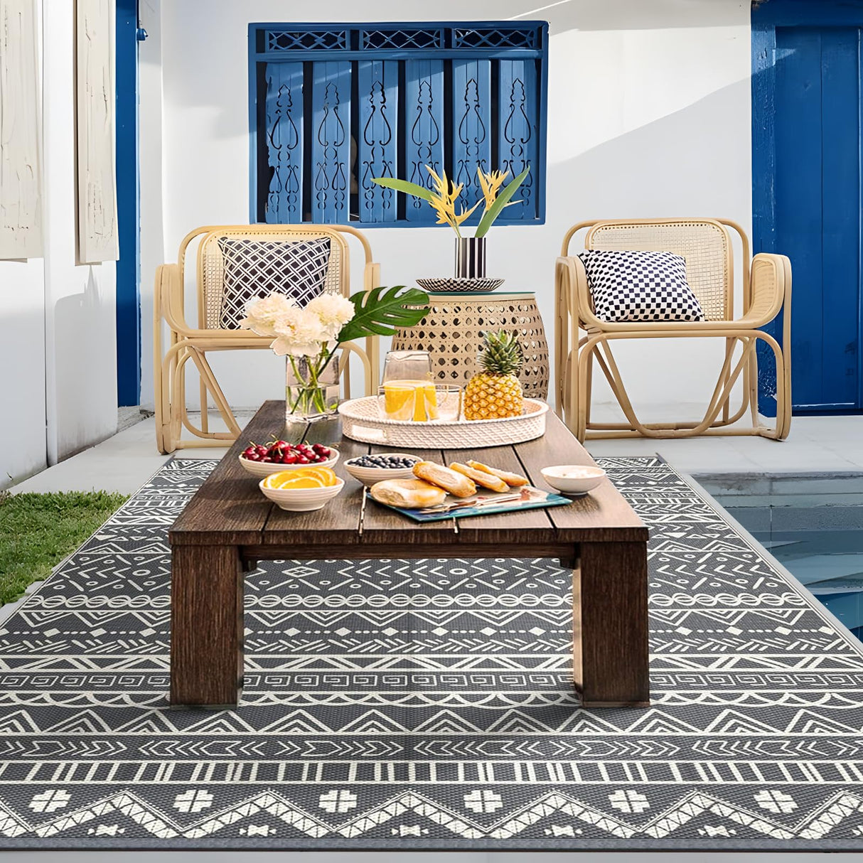 Outdoor Plastic Straw Rug,Outdoor Area Rug-150x245cm,Outdoor Carpet Waterproof,Reversible Floor Mats Patio Rug for Outside, Camping, Deck, Camper, Porch, Balcony, Backyard, Picnic