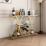 Bar Cart 3 Tiers Home Bar Serving Cart Drinks Wine Kitchen Serving Cart with 3 Mirror Glass Shelves & Wine Rack,Stemware Holder Gold