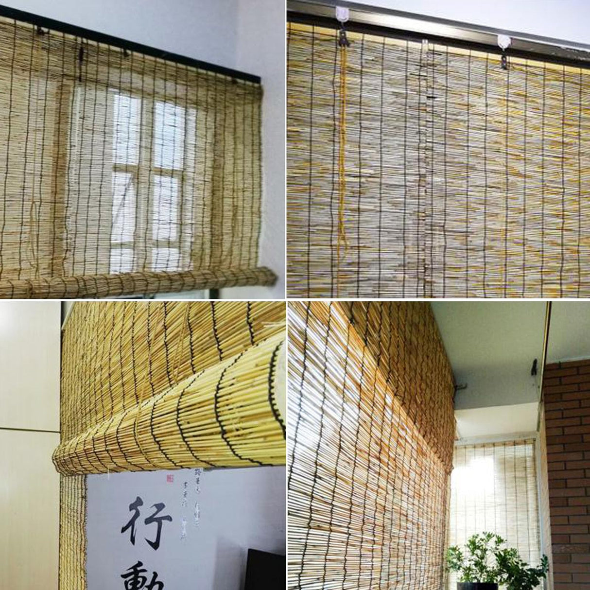 Natural Reed Curtains,Bamboo Roman Blinds,Retro Partition Blind Sun Shade,Bamboo Roll,Sunscreen Roller Shades,Anti-UV,Vertical Blackout Blinds,for Outdoor/Indoor Window