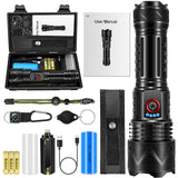 LED Flashlight 10000 High Lumen Flashlight 6000 mAh USB Rechargeable Flashlight XHP70.2 Super Bright Flashlight IP67 Waterproof Zoomable Tactical Flashlight with 5 Lighting Modes for Emergency Camping Hiking