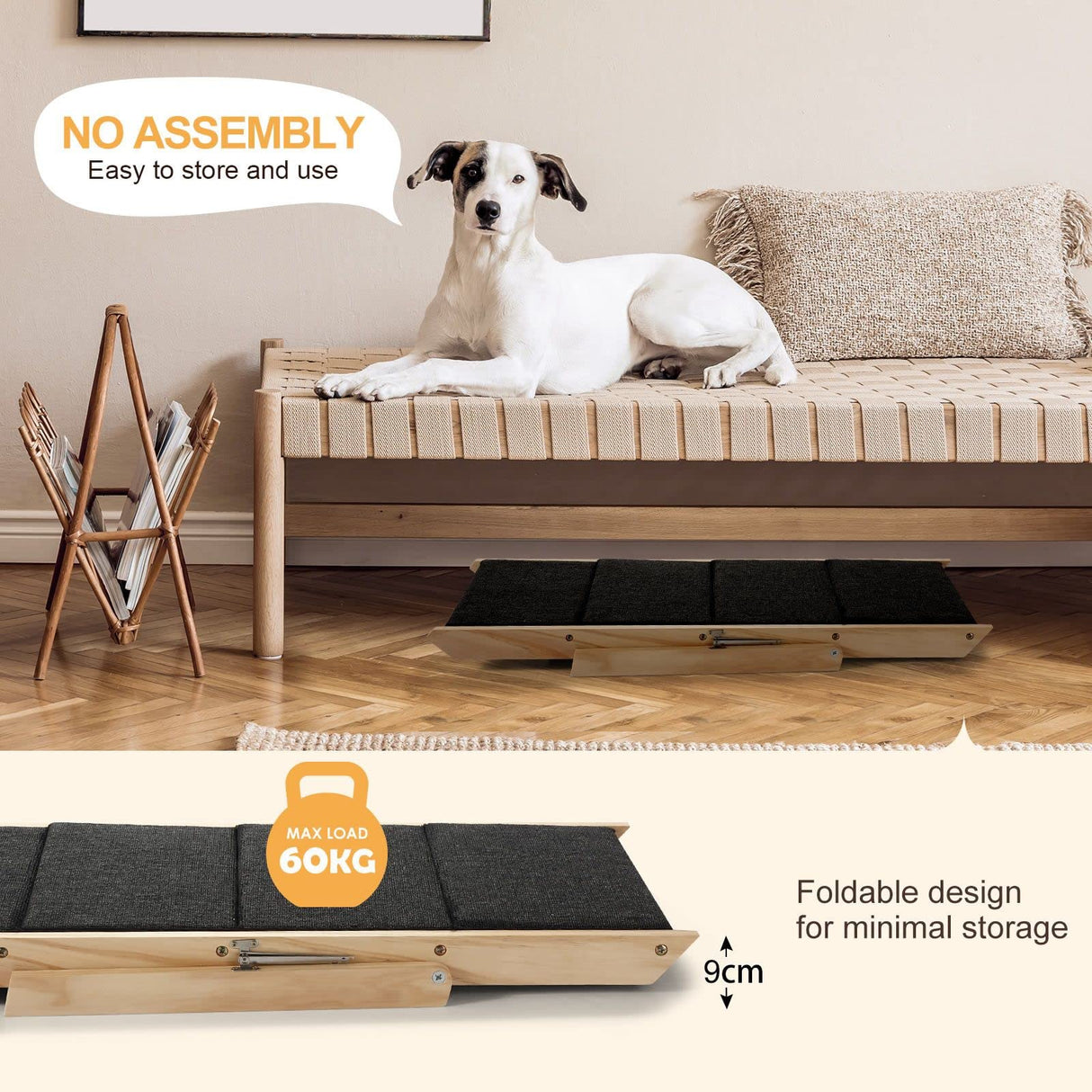 Pet Scene 4 Steps Dog Ramp Wooden Pet Stairs 2in1 Foldable Dog Stairs for Bed Car Couch Sofa Puppy Cat Ladder Portable Dog/Cat Ladder Up to 60KG