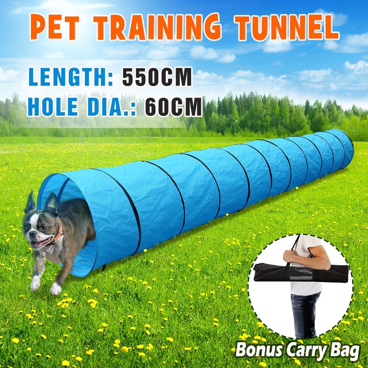 Pet Scene 5.5M Dog Agility Training Pet Dog Exercise Tunnel Chute Protable Dog Training Tunnel with Carry Bag