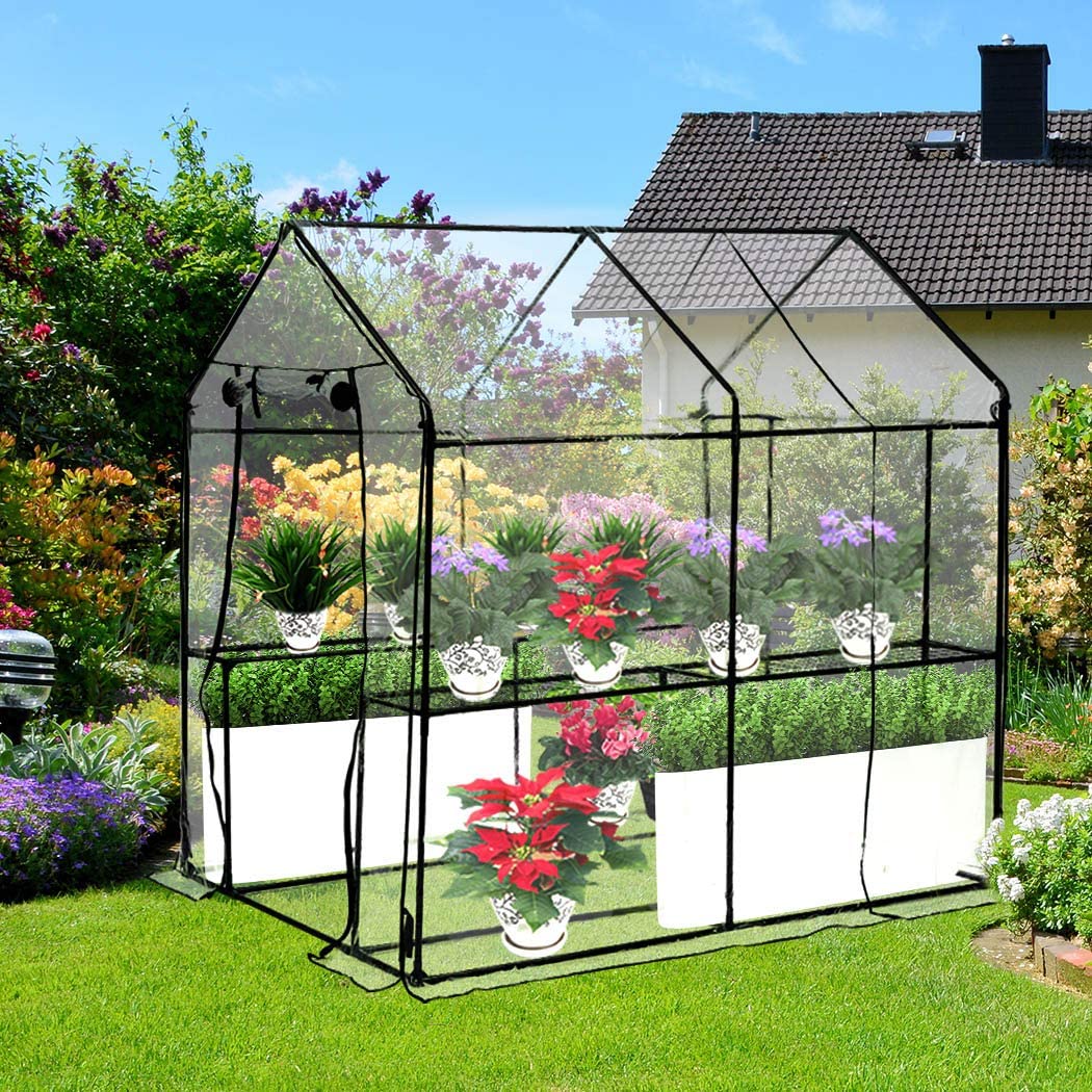 2 Tier Walk in Greenhouse Garden Shed PVC Cover Film Tunnel Green House