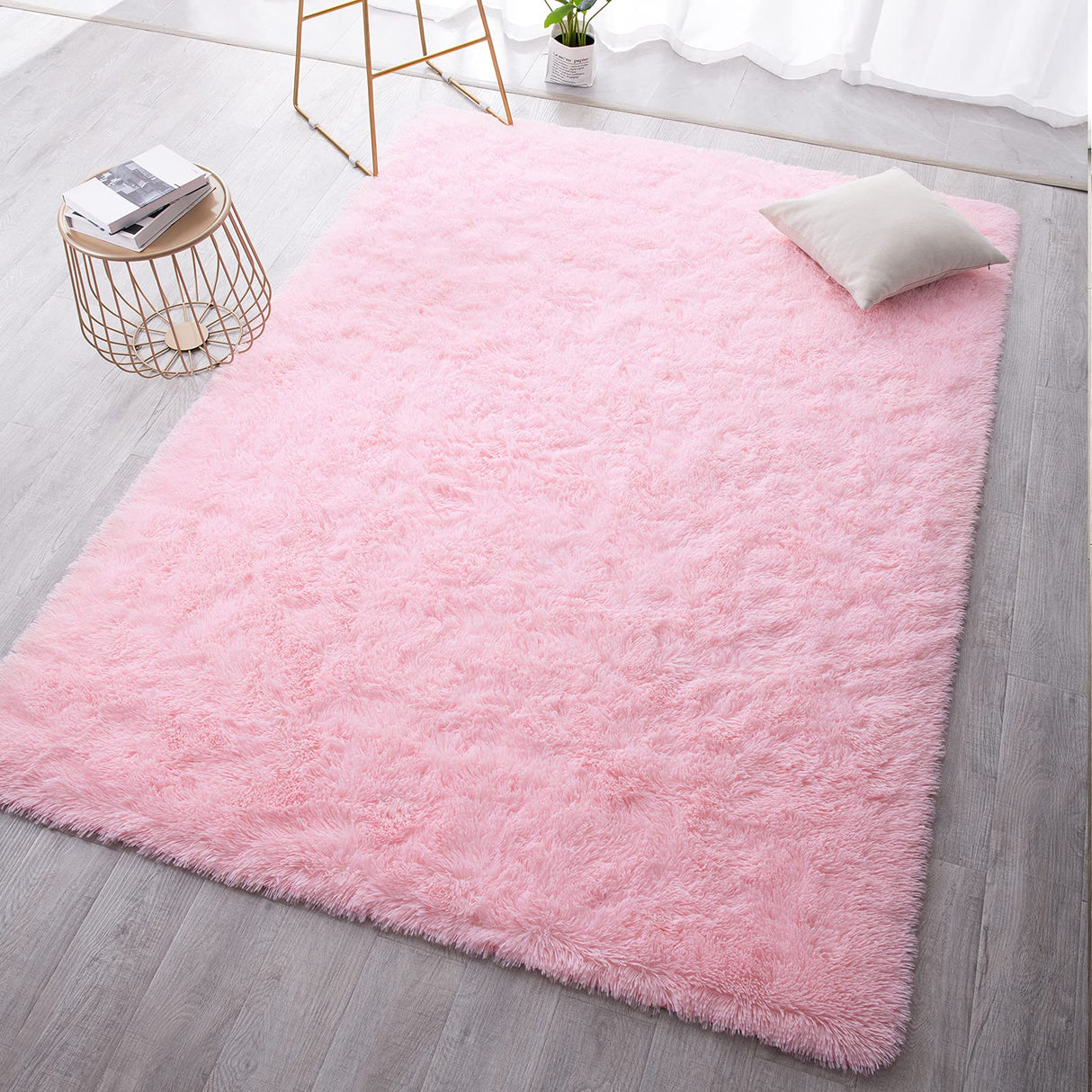 Super Soft Shaggy Rugs Fluffy Carpets, 5x8 Feet, Indoor Modern Plush Area Rugs for Living Room Bedroom Kids Room Nursery Home Decor, Upgrade Anti-Skid Durable Rectangular Fuzzy Rug, Pink