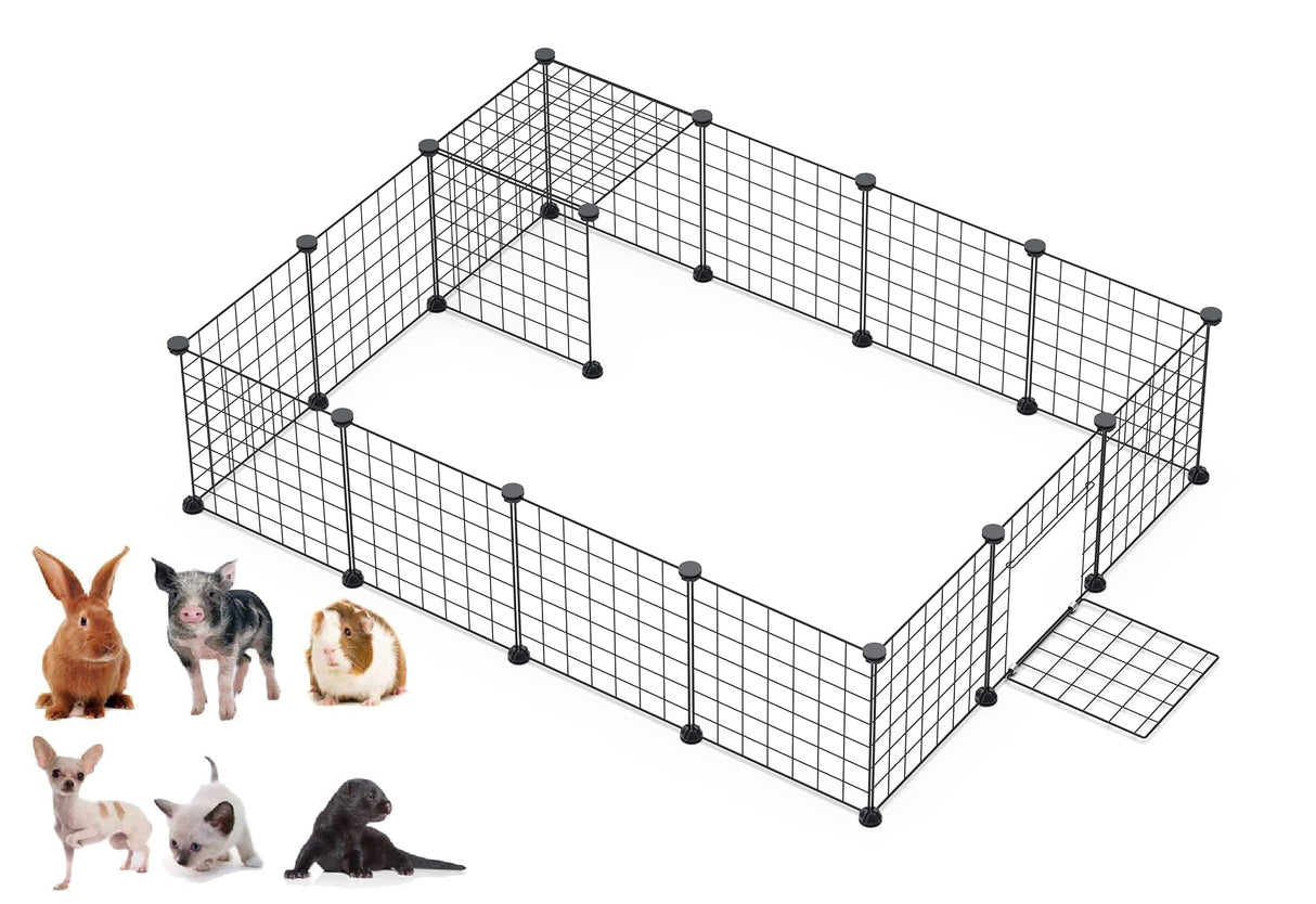 16pcs Metal Wire Storage Cubes Organizer, DIY Small Animal Cage Rabbit, Guinea Pigs, Puppy | Pet Products Portable Metal Wire Yard Fence (Black, 16 Panels)