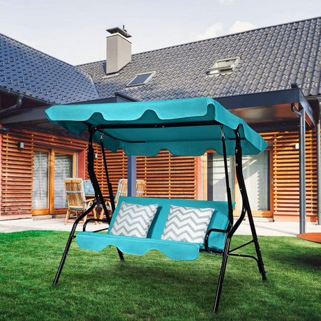 Costway 3-Seat Outdoor Patio Swing Chair, Garden Porch Swing with Adjustable Canopy and Rustproof Steel Frame, Swing Glider for Backyard, Balcony and Poolside(Blue)